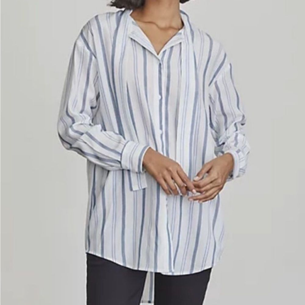 Elizabeth and James Blue & White Striped Tie Front Blouse - Picture 5 of 6